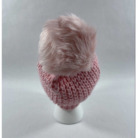 KYI KYI WOMEN’S FAUX FUR POM POM CLASSIC KNIT BEANIE PINK , ONE SIZE . - Picture 5 of 9